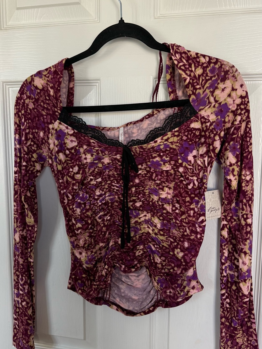 NWT Free People Layer It On Me Long Sleeve Top Red Combo🌸❤️💜🌹